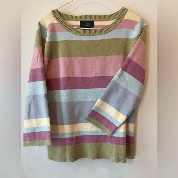 Van Heusen Women’s Pastel Stripe Knit Sweater Long Sleeve Cotton Blend Retro Y2K - Picture 5 of 9